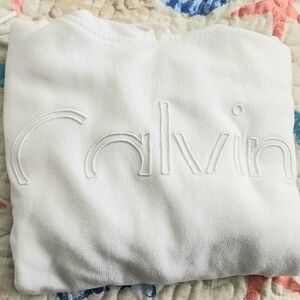 Calvin Klein women's sz S white crop hoodie embroidered logo Calvin on front